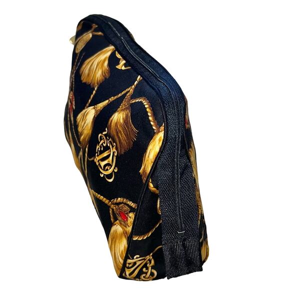 VTG Christian Dior Black Gold Monogram Logo Tassel Dragonfly Makeup Bag Case - Picture 4 of 15